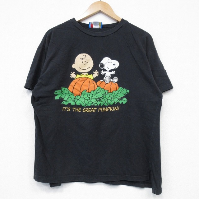 L★古着 半袖 Tシャツ メンズ ピーナッツ スヌーピー SNOOPY チャーリーブラウン コットン クルーネック 黒 ブラック 25jul22 中古