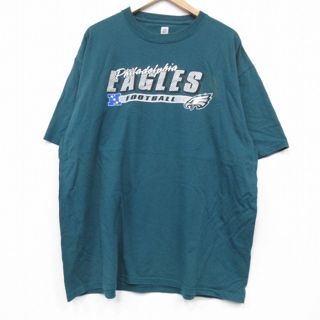 【50%OFF】XL★古着 半袖 Tシャツ メンズ NFL フィラデルフィアイーグルス コットン クルーネック 緑 グリーン アメフト スーパーボウル 25jul22 中古