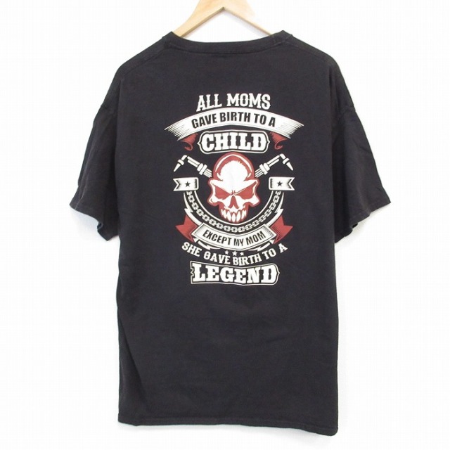 XL★古着 ヘインズ Hanes 半袖 Tシャツ メンズ スカル コットン クルーネック 黒 ブラック 25jul23 中古
