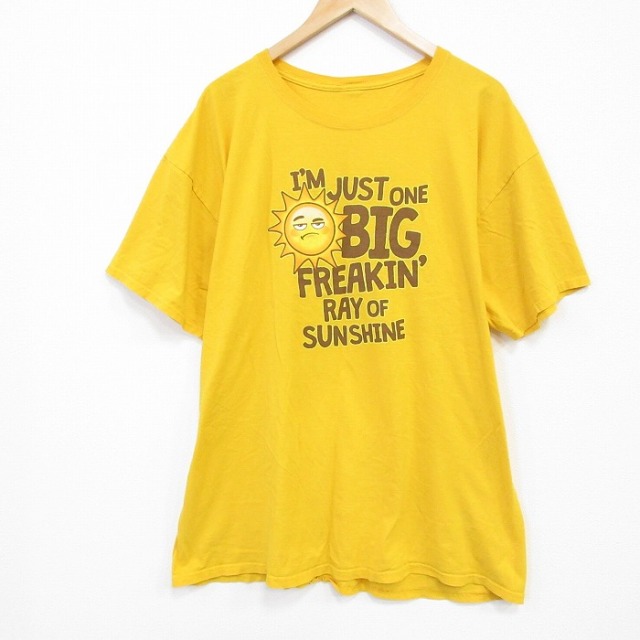 XL★古着 半袖 Tシャツ メンズ 太陽 大きいサイズ クルーネック 黄 イエロー 25jul23 中古