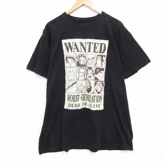XL★古着 リップルジャンクション 半袖 Tシャツ メンズ アニメ ワンピース ルフィ 大きいサイズ クルーネック 黒 ブラック 【spe】 25jul23 中古