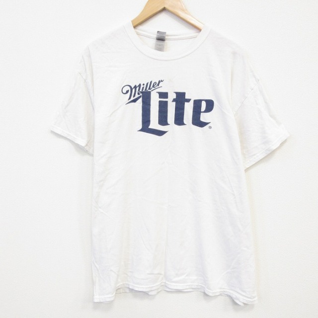 【50%OFF】XL★古着 半袖 Tシャツ メンズ ミラーライトビール コットン クルーネック 白 ホワイト 25jul23 中古