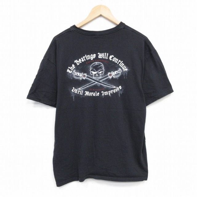 XL★古着 半袖 Tシャツ メンズ スカル コットン クルーネック 黒 ブラック 25jul23 中古
