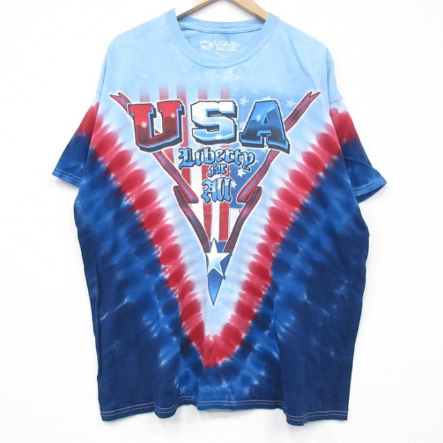 リキッドブルー 半袖Tシャツ USAロゴ ネイビータイダイ XL | 古着