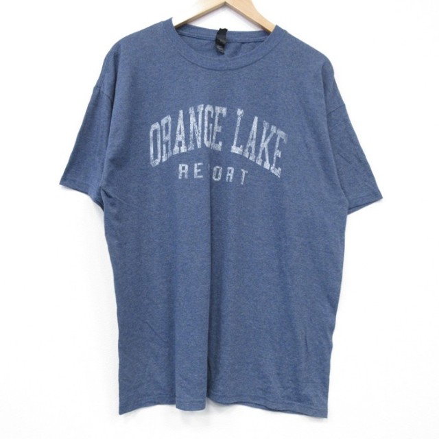 XL★古着 半袖 Tシャツ メンズ リゾート クルーネック 紺 ネイビー 霜降り 25jul25 中古