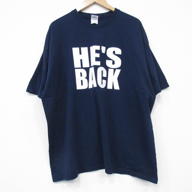 XL★古着 半袖 Tシャツ メンズ BACK 大きいサイズ コットン クルーネック 紺 ネイビー 25jul25 中古