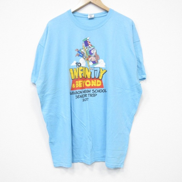 XL★古着 半袖 Tシャツ メンズ トイストーリー バズ 大きいサイズ コットン クルーネック 水色 25jul25 中古