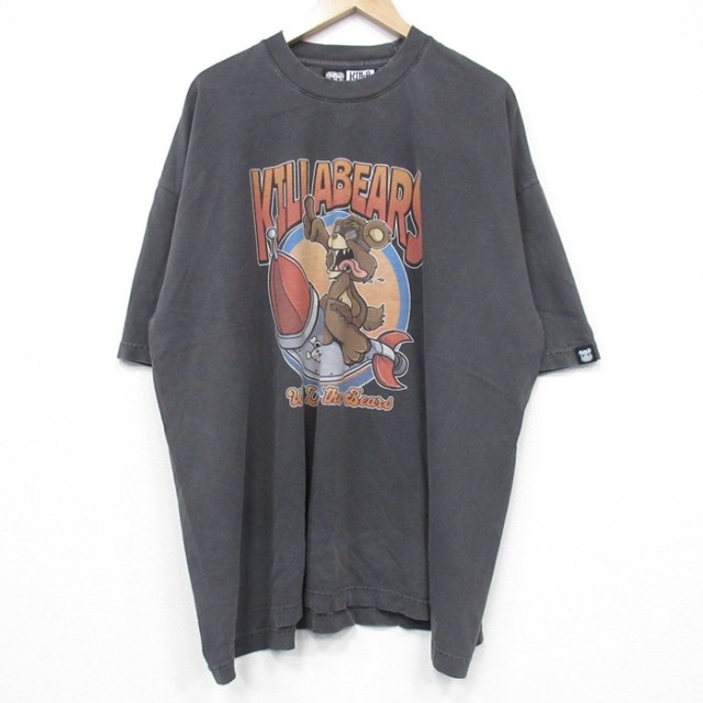 XL★古着 半袖 Tシャツ メンズ ビーバー 大きいサイズ クルーネック 濃グレー 25jul25 中古
