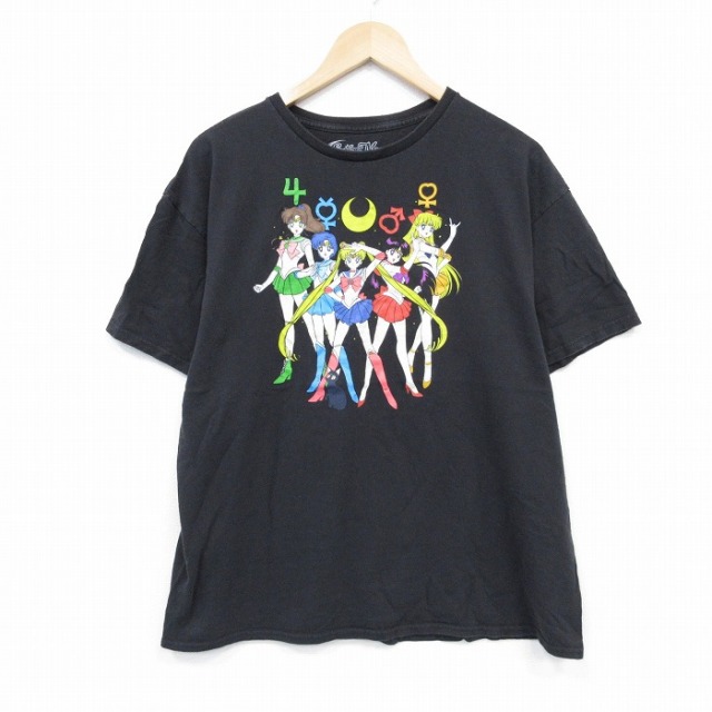 XL★古着 半袖 Tシャツ メンズ アニメ セーラームーン コットン クルーネック 黒 ブラック 【spe】 25jul26 中古