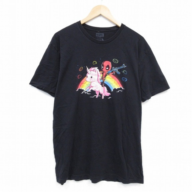 L★古着 半袖 Tシャツ メンズ マーベル デッドプール クルーネック 黒 ブラック 25jul26 中古