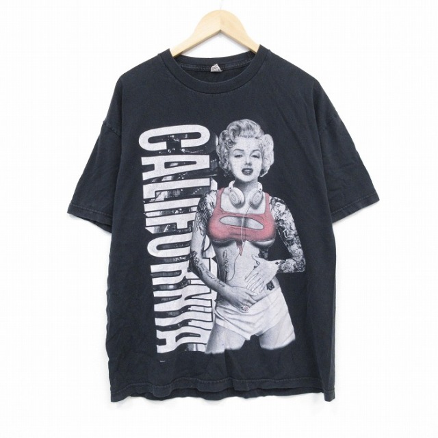 XL★古着 半袖 Tシャツ メンズ マリリンモンロー コットン クルーネック 黒 ブラック 25jul26 中古