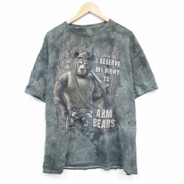 【20%OFF】XL★古着 THE MOUNTAIN 半袖 Tシャツ メンズ クマ コットン クルーネック 緑他 グリーン ダイダイ 25jul26 中古
