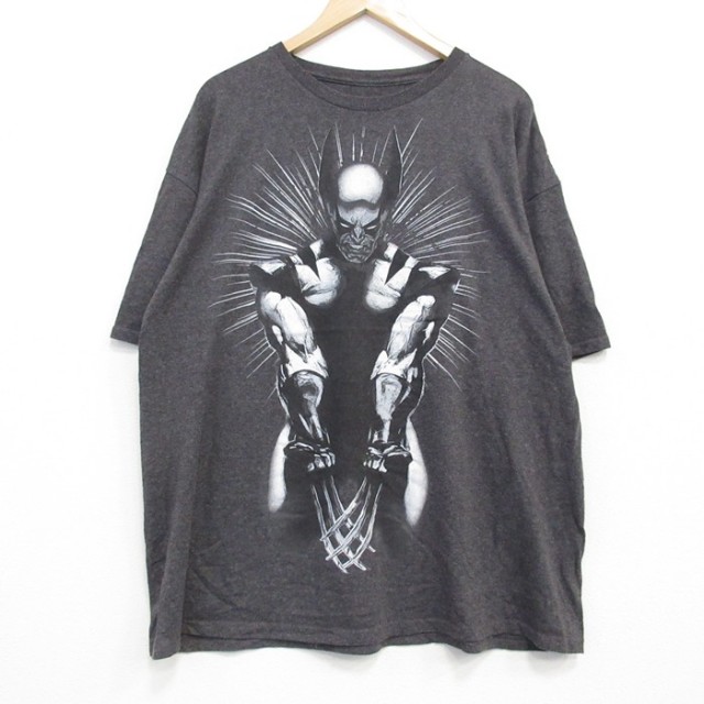 【50%OFF】XL★古着 半袖 Tシャツ メンズ マーベル ウルヴァリン 大きいサイズ クルーネック 濃グレー 霜降り 25jul25 中古