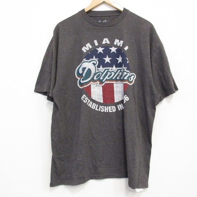 XL★古着 半袖 Tシャツ メンズ NFL マイアミドルフィンズクルーネック 濃グレー 霜降り アメフト スーパーボウル 25jul25 中古