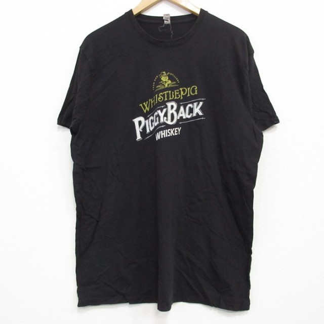 L★古着 半袖 Tシャツ メンズ ウィスキー コットン クルーネック 黒 ブラック 25jul25 中古