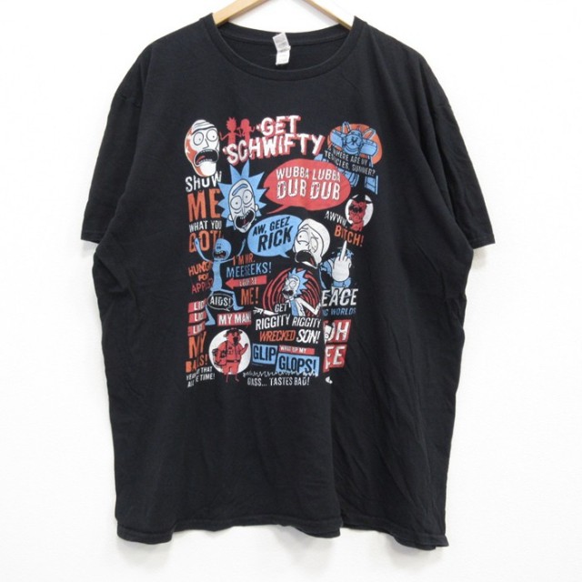 【20%OFF】XL★古着 半袖 Tシャツ メンズ アニメ リックアンドモーティ 大きいサイズ コットン クルーネック 黒 ブラック 25jul25 中古