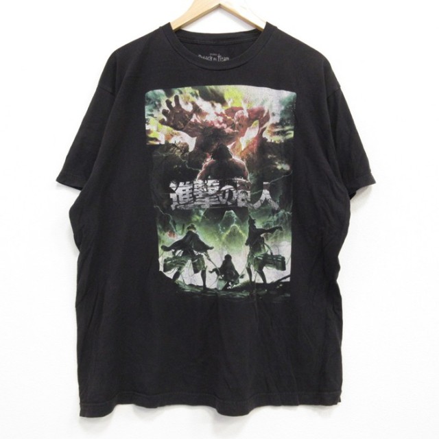 XL★古着 リップルジャンクション 半袖 Tシャツ メンズ アニメ 進撃の巨人 コットン クルーネック 黒 ブラック 25jul25 中古