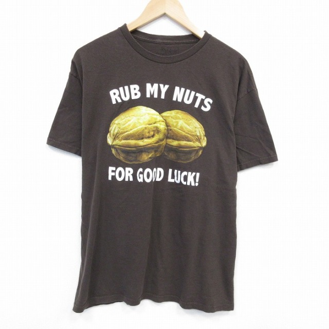 【20%OFF】XL★古着 半袖 Tシャツ メンズ ナッツ コットン クルーネック こげ茶 ブラウン 25jul28 中古