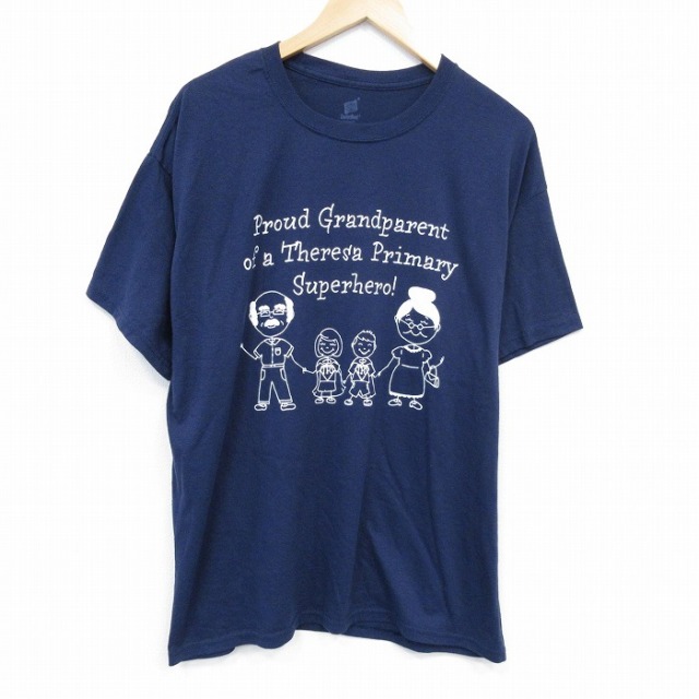 XL★古着 ヘインズ Hanes 半袖 Tシャツ メンズ スーパーヒーロー クルーネック 紺 ネイビー 25jul28 中古