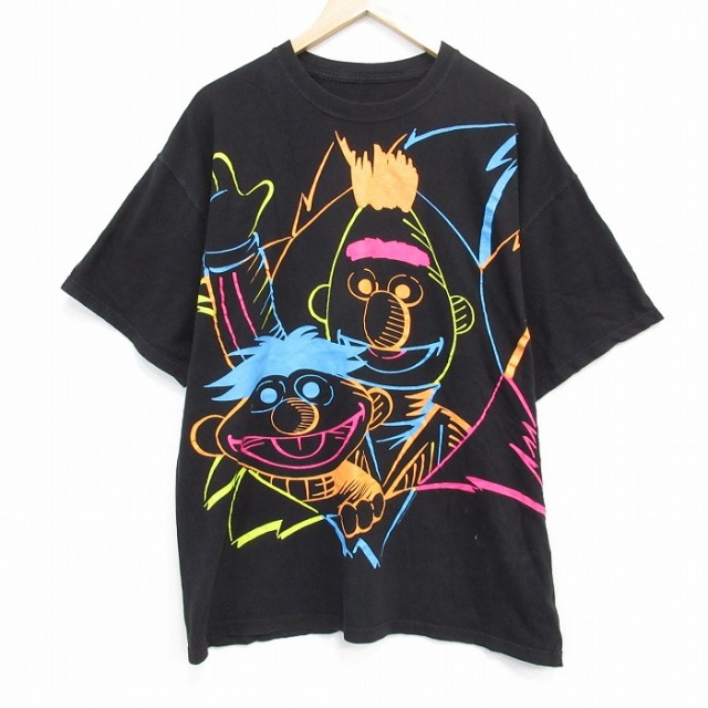 XL★古着 半袖 ビンテージ Tシャツ メンズ 00年代 00s セサミストリート アーニー バート クルーネック 黒 ブラック 25jul28 中古