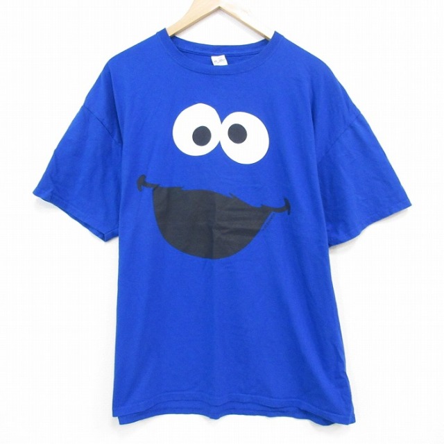 XL★古着 半袖 Tシャツ メンズ セサミストリート クッキーモンスター コットン クルーネック 青 ブルー 25jul28 中古