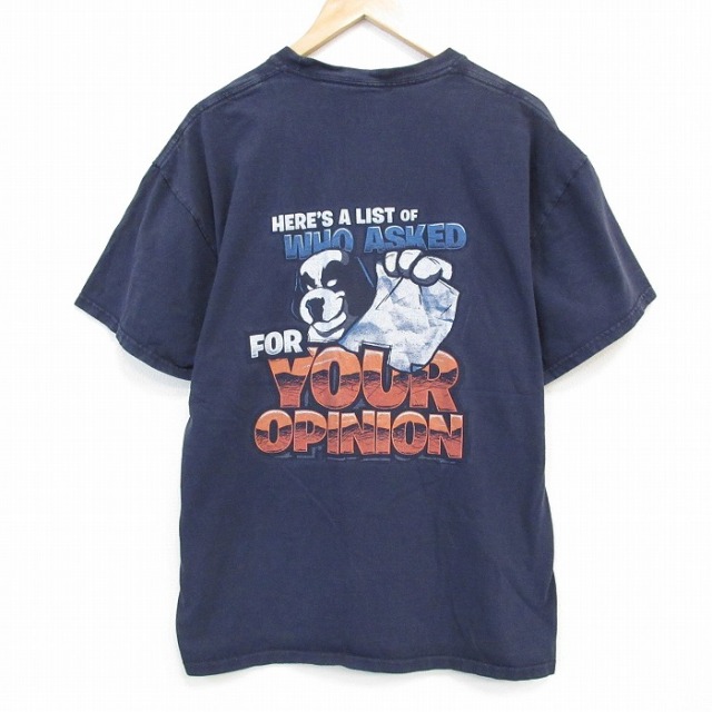 XL★古着 ビッグドッグス 半袖 Tシャツ メンズ YOUR コットン クルーネック 紺 ネイビー 25jul28 中古