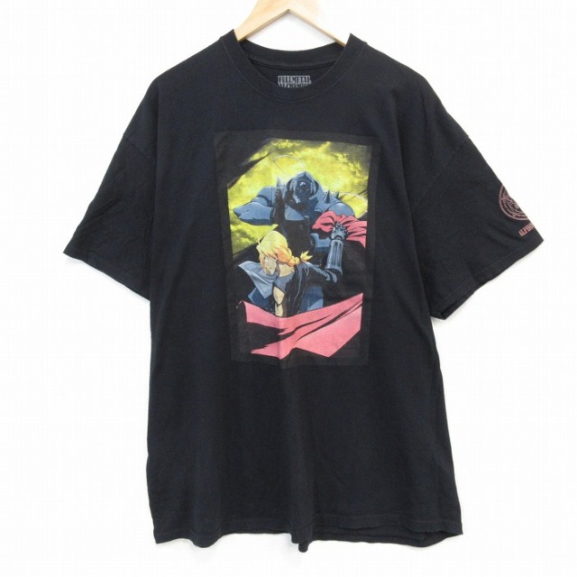 XL★古着 半袖 Tシャツ メンズ アニメ 鋼の錬金術師 大きいサイズ コットン クルーネック 黒 ブラック 【spe】 25jul28 中古