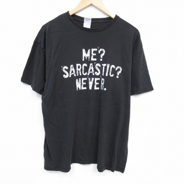 XL★古着 半袖 Tシャツ メンズ メッセージ コットン クルーネック 黒 ブラック 25jul29 中古