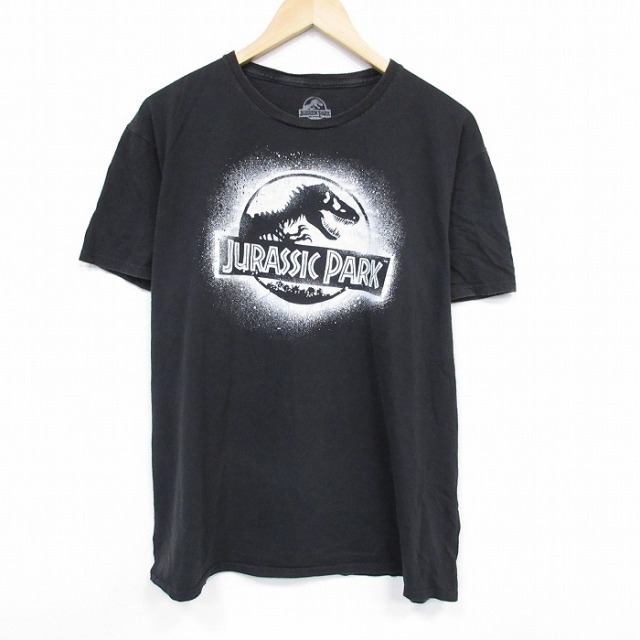 XL★古着 半袖 Tシャツ メンズ 映画 ジュラシックパーク 大きいサイズ コットン クルーネック 黒 ブラック 25jul29 中古
