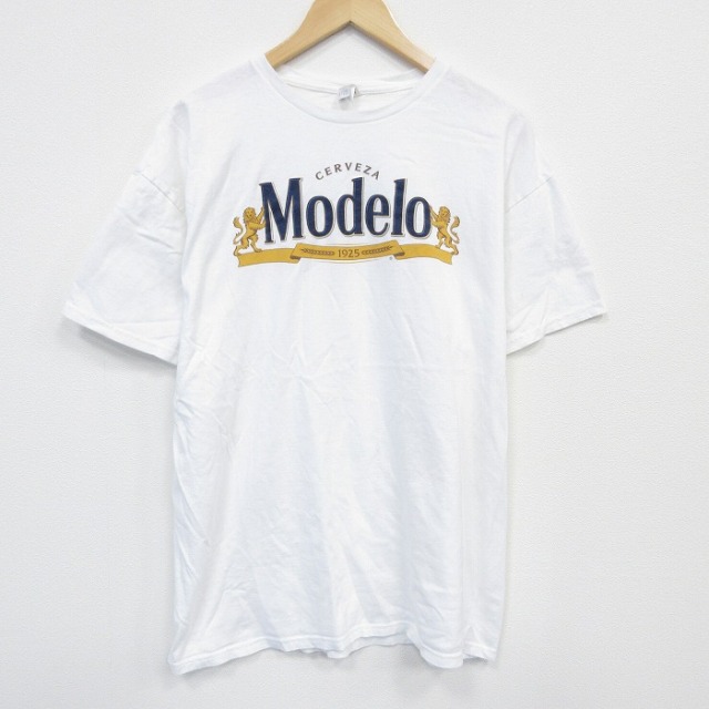 【50%OFF】XL★古着 半袖 Tシャツ メンズ モデロビール コットン クルーネック 白 ホワイト 25jul29 中古