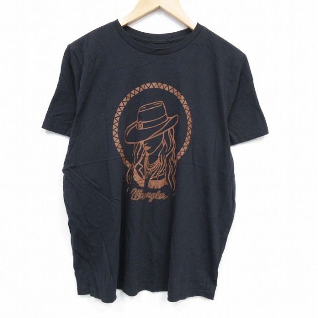 XL★古着 半袖 Tシャツ メンズ ラングラー Wrangler クルーネック 黒 ブラック 25jul29 中古
