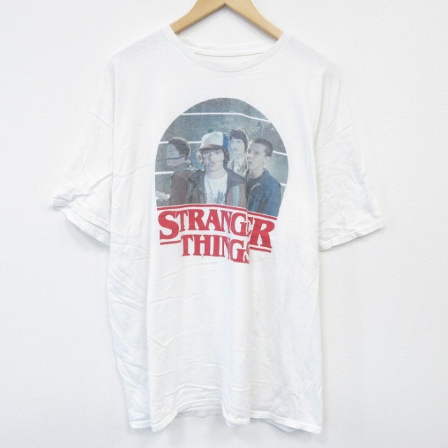 【50%OFF】XL★古着 半袖 Tシャツ メンズ ドラマ ストレンジャーシングス 大きいサイズ コットン クルーネック 白 ホワイト 【spe】 25jul29 中古
