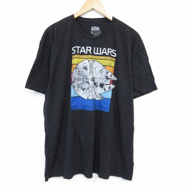 XL★古着 半袖 Tシャツ メンズ スターウォーズ STAR WARS ファルコン 大きいサイズ コットン クルーネック 黒 ブラック 25jul29 中古