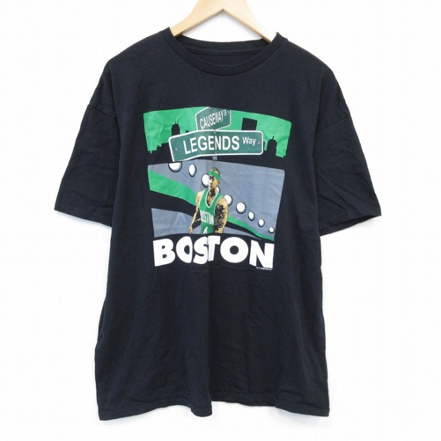 XL★古着 半袖 Tシャツ メンズ NBA ボストンセルティックス コットン クルーネック 黒 ブラック バスケットボール 25jul29 中古