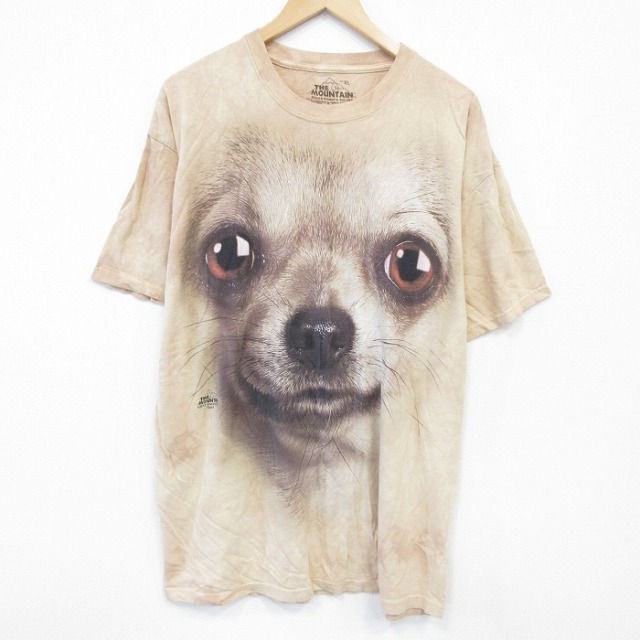XL★古着 YHE MOUNTAIN 半袖 Tシャツ メンズ 犬 大きいサイズ コットン クルーネック 濃ベージュ他 カーキ タイダイ 25jul29 中古