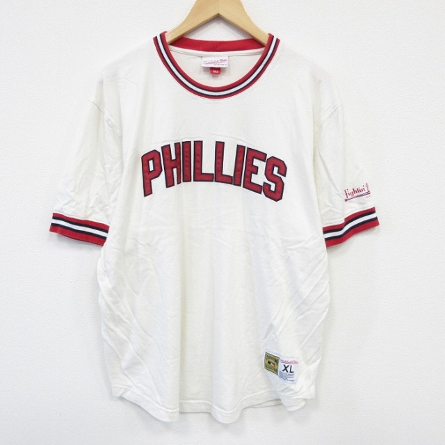 XL★古着 半袖 Tシャツ メンズ MLB フィラデルフィアフィリーズ コットン クルーネック 白 ホワイト メジャーリーグ ベースボール 野球 25jul29 中古