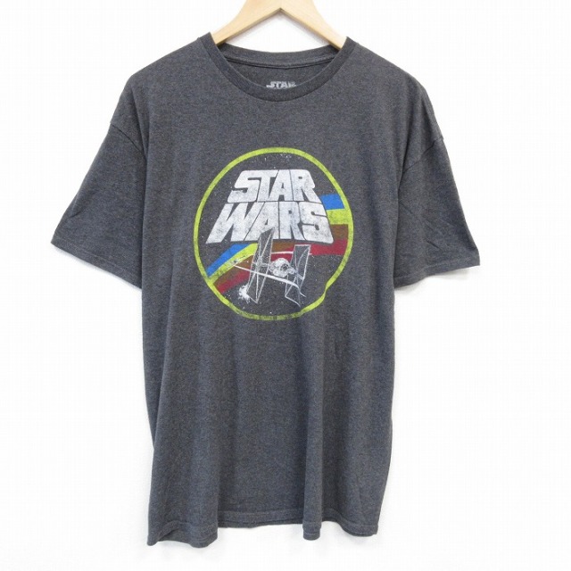 【50%OFF】XL★古着 半袖 Tシャツ メンズ スターウォーズ STAR WARS スターファイター クルーネック 濃グレー 霜降り 25jul29 中古