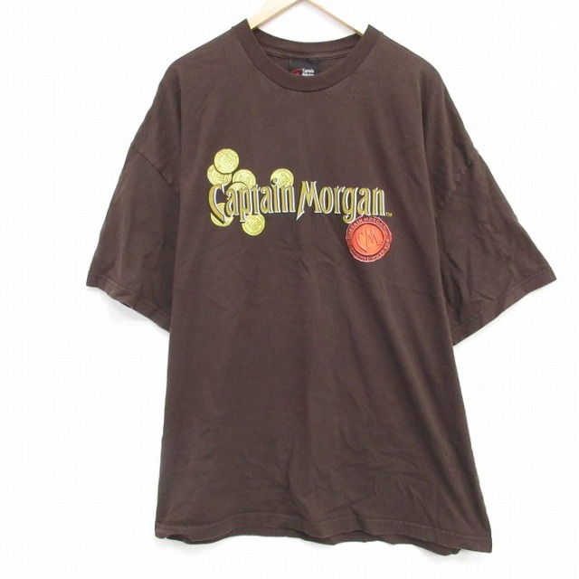 【20%OFF】XL★古着 半袖 Tシャツ メンズ キャプテンモルガン 大きいサイズ コットン クルーネック 茶 ブラウン 25jul30 中古