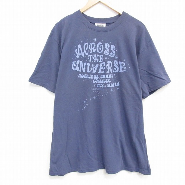 【50%OFF】XL★古着 半袖 ロック バンド Tシャツ メンズ ジョンレノン ポールマッカートニー 大きいサイズ クルーネック 薄紺 ネイビー 霜降り 25jul30 中古