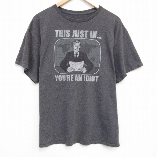 XL★古着 半袖 Tシャツ メンズ THIS クルーネック 濃グレー 霜降り 25jul30 中古