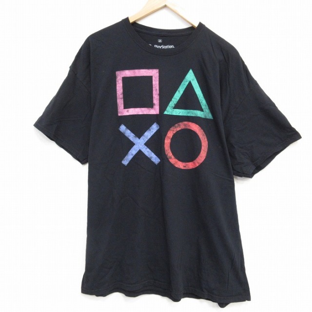 XL★古着 リップルジャンクション 半袖 Tシャツ メンズ プレイステーション 大きいサイズ コットン クルーネック 黒 ブラック 25jul30 中古