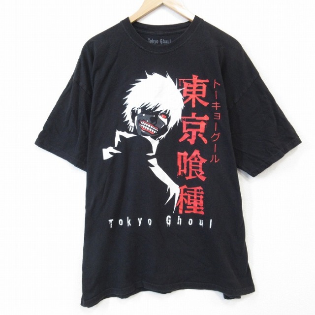 XL★古着 半袖 Tシャツ メンズ アニメ 東京喰種 トーキョーグール 大きいサイズ コットン クルーネック 黒 ブラック 25jul30 中古
