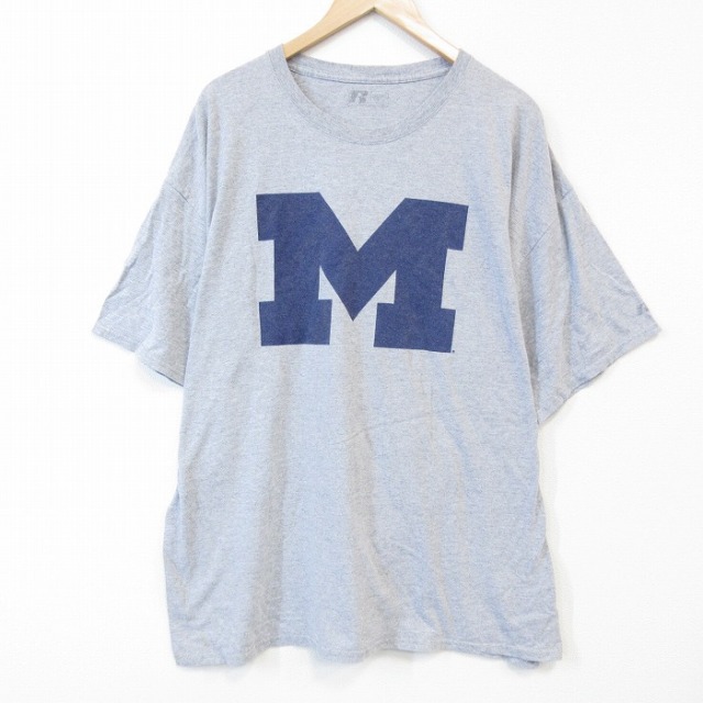 XL★古着 ラッセル 半袖 Tシャツ メンズ M 大きいサイズ クルーネック グレー 霜降り 25jul30 中古