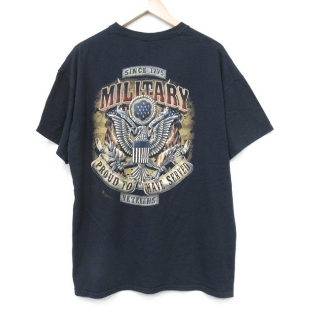 XL★古着 半袖 Tシャツ メンズ ミリタリー 大きいサイズ クルーネック 黒 ブラック 25jul31 中古