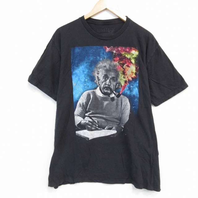 XL★古着 半袖 Tシャツ メンズ アインシュタイン コットン クルーネック 黒 ブラック 【spe】 25aug01 中古