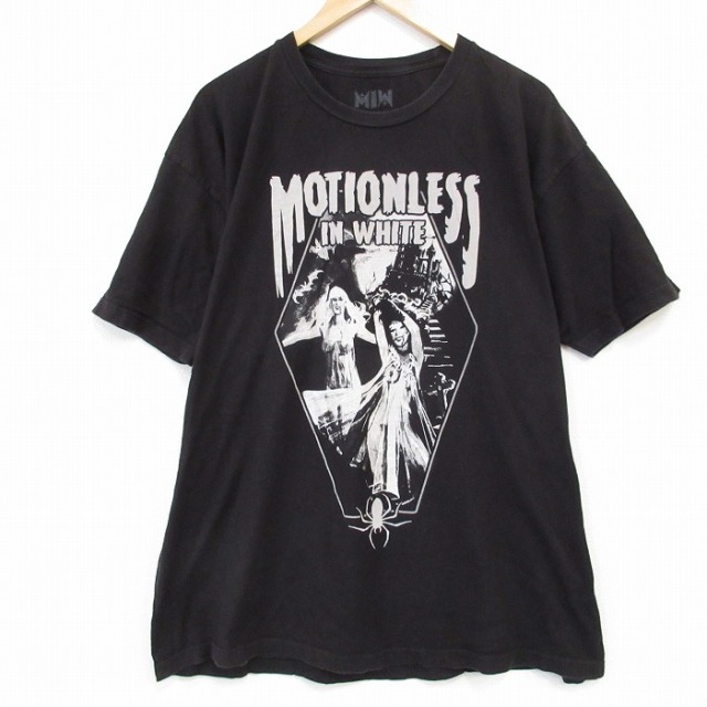 XL★古着 半袖 Tシャツ メンズ ロック バンド モーションレスインホワイト 大きいサイズ コットン クルーネック 黒 ブラック 25aug01 中古