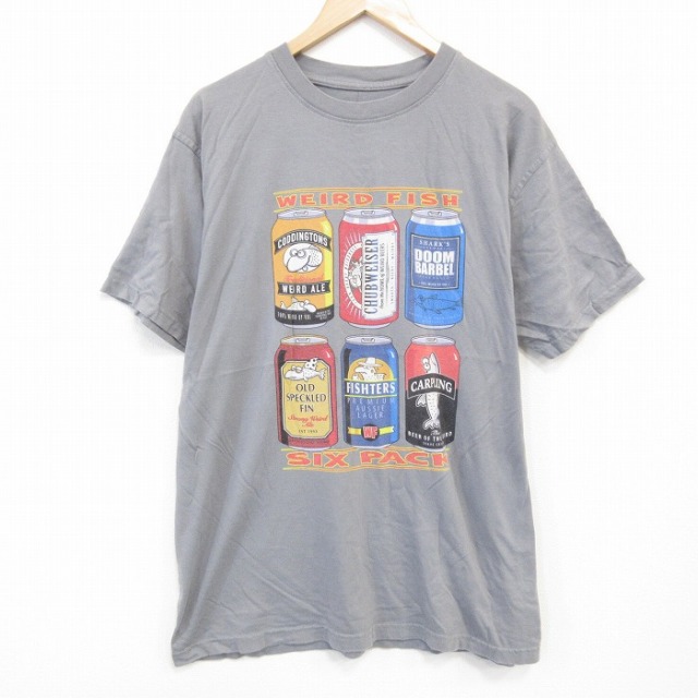 【50%OFF】XL★古着 半袖 Tシャツ メンズ SIX PACK 大きいサイズ コットン クルーネック グレー 25aug01 中古