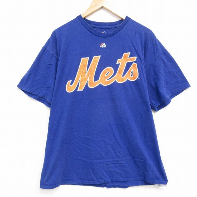 【50%OFF】XL★古着 マジェスティック 半袖 Tシャツ メンズ MLB ニューヨークメッツ ノアシンダーガード 34 コットン クルーネック 青 ブルー メジャーリーグ ベースボール 野球 25aug01 中古