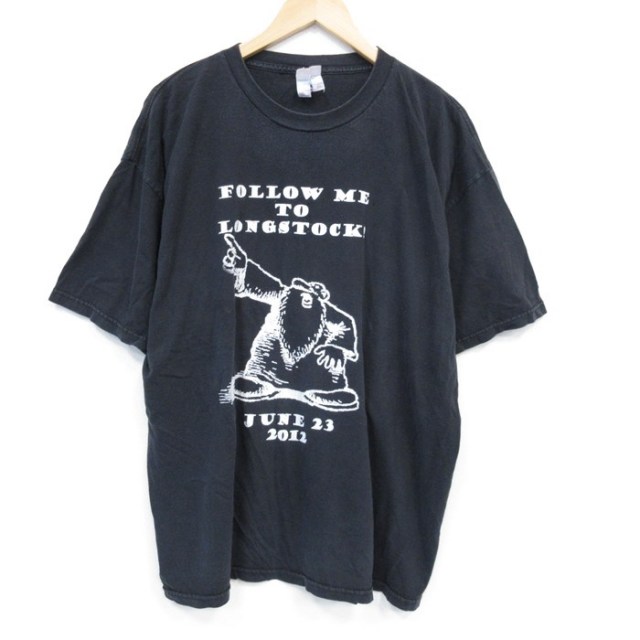 XL★古着 半袖 Tシャツ メンズ FOLLOW 大きいサイズ コットン クルーネック 黒 ブラック 25aug02 中古