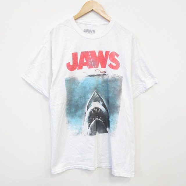 XL★古着 半袖 Tシャツ メンズ 映画 ジョーズ コットン クルーネック 白 ホワイト 25aug02 中古